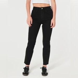 Hollister size 0 ultra high rise mom jean, 24" waist 25" length, black, raw hem